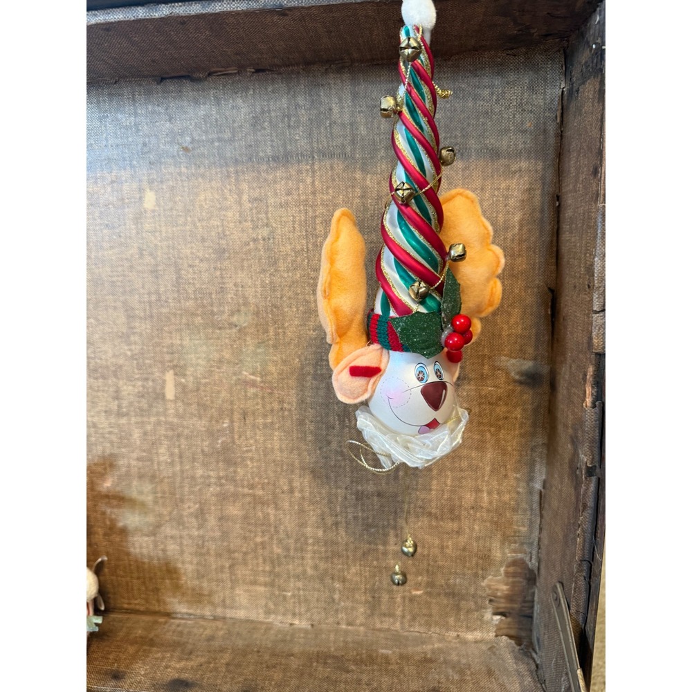 Vintage Reindeer Light Bulb Christmas Ornament Jingle Bells Antlers Kitschy Red